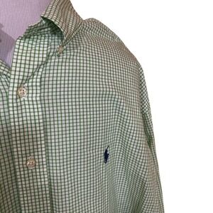Ralph Lauren Yarmouth Gingham Check Button Down Shirt Long Sleeve Green 17 36/37
